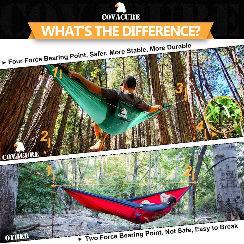 Covacure Camping Hammock - Lightweight Double Hammock, Hold Up to 772lbs, Portable Hammocks for Indoor, Outdoor, Hiking, Camping, Backpacking, Travel, Backyard, Beachï¼ˆDark Greenï¼‰ - Image 3